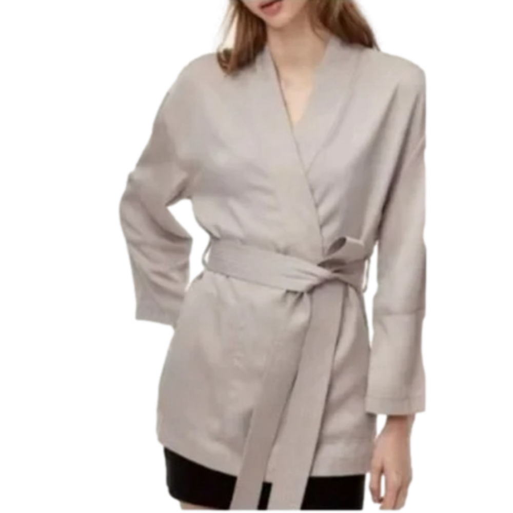Aritzia XXS SUNDAY BEST Igbo Robe Neutral Belted Lyocell Jacket Stone